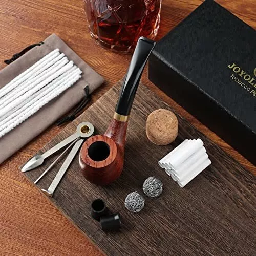  Joyoldelf Pipa para fumar, pipa de tabaco de madera con caja de  regalo, pipas de tabaco de palisandro creativas para fumar (sin necesidad  de soporte de pipa de tabaco) con raspador