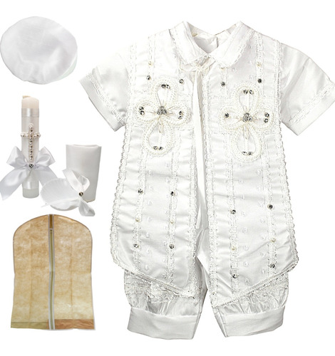 Ropon Bautizo Niño + Kit Vela Traje Bautizo + Porta-traje