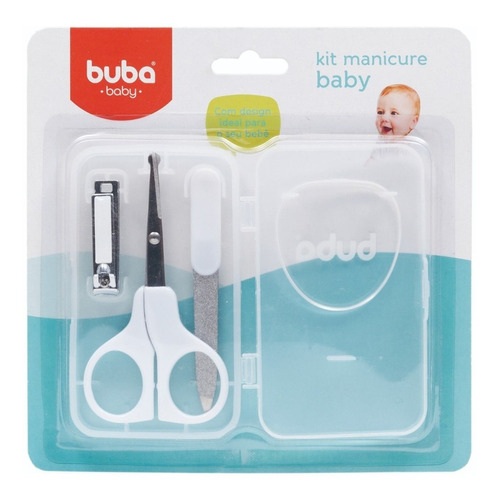 Buba 5245 kit cuidados do bebê estojo manicure tesoura lixa e cortador cor branco