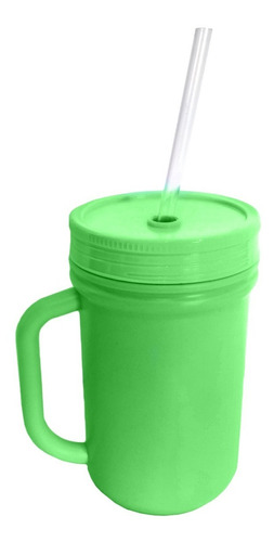 Vaso Con Asa Irrompible Verde Con Tapa- Sorbete Plástico 