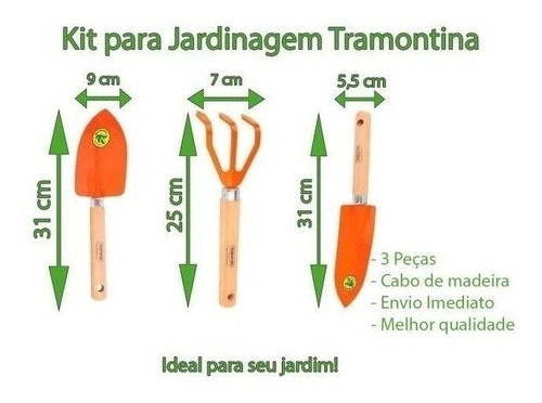 Conjunto Jardinagem Tramontina 3 Peças Cabo Madeira + Luva
