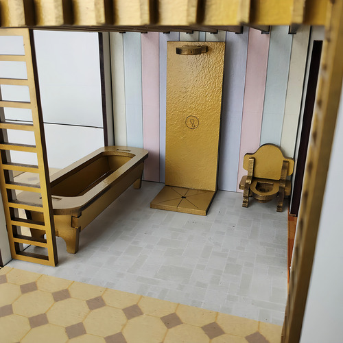 Casinha De Bonecas Infantil Mdf 2 Andares 22 Móveis Dourada