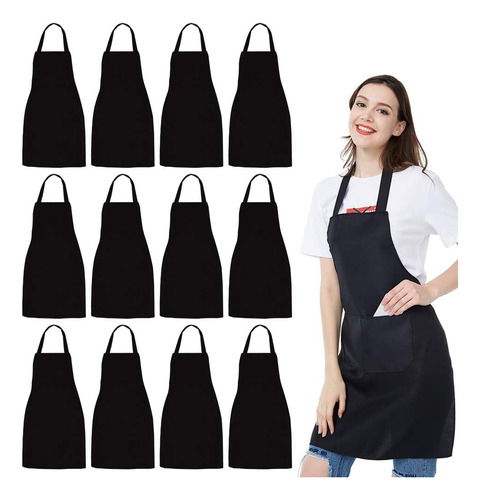 Paquete De 12 Delantales Nobondo, Delantal Negro Unisex A Gr