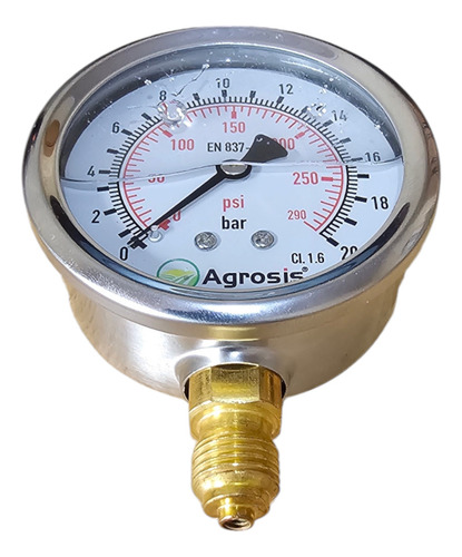 Manômetro De Pressão C/ Glicerina 0 A 20 Bar / 0 A 290 Psi