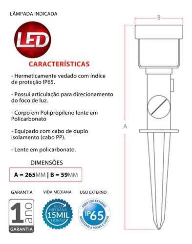 Kit 6 Luminaria Led Espeto Jardim 5w Azul 400lm 38° Avant