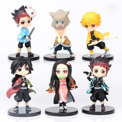 Action Figure Kit 6 Peças Demon Slayer Qposkets Kimetsu