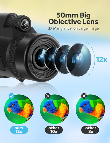 Telescopio Monocular De Alta Potencia 12x50 Con Trípode De T