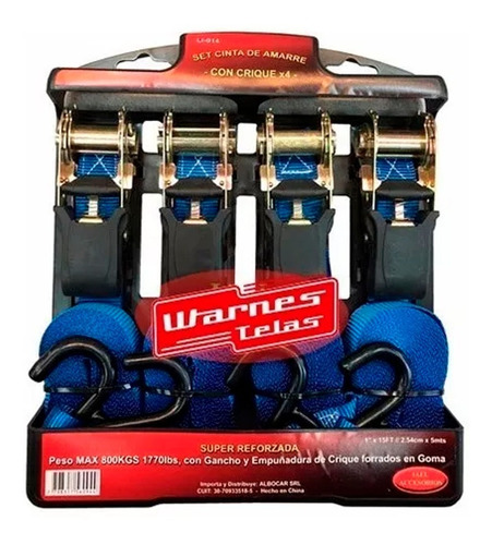 Kit 4 Cinta Amarre Crique Malacate 2.5x5mtros Resiste 800kg