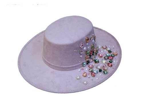 Sombrero Gamuza Decorado Mujer, Moda, Vintage, Ala Plana Fh2