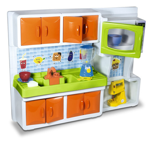 Cozinha Infantil Completa Com Pia Sai Água E Acessórios Cor Colorido