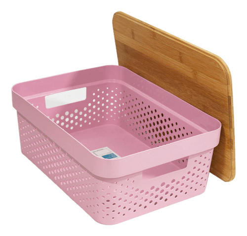 Caja Plastica Organizador Con Tapa Madera Colores 41x14cm