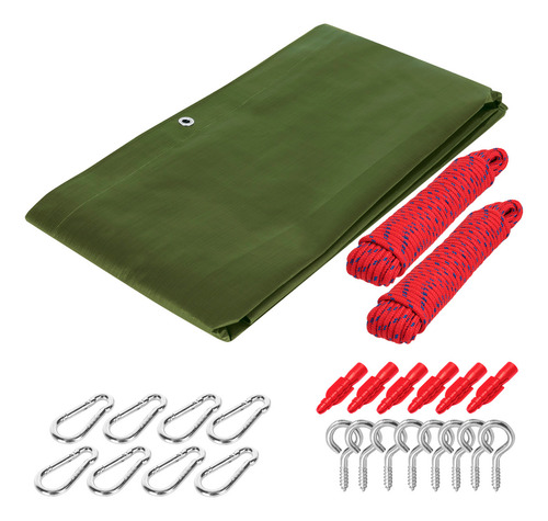 Lona Uso Rudo 3 X 4 M Verde Olivo Con Kit De Instalación