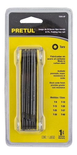 Juego De 8 Llaves Torx Tipo Navaja, Cuerpo De Lámina, Pretul