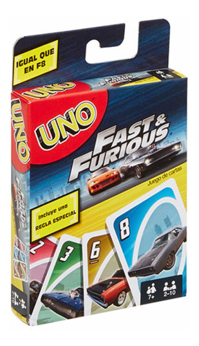 Juego De Cartas Uno, Rápido Y Furioso, Mattel!