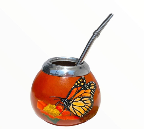 Imagen 2 de 2 de Mate Tradicional De Calabaza Pintado A Mano Con Bombilla