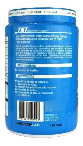 Imagen 2 de 5 de Suplemento Gentech Pre Entreno Tnt Oxido Nítrico Creatina