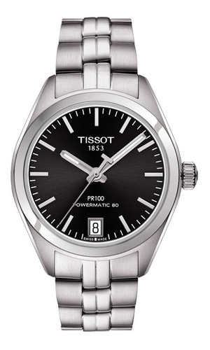 Reloj Tissot T1012071105100 Pr 100 Powermatic 80 Lady C Color de la malla Plateado Color del bisel Plateado Color del fondo Negro