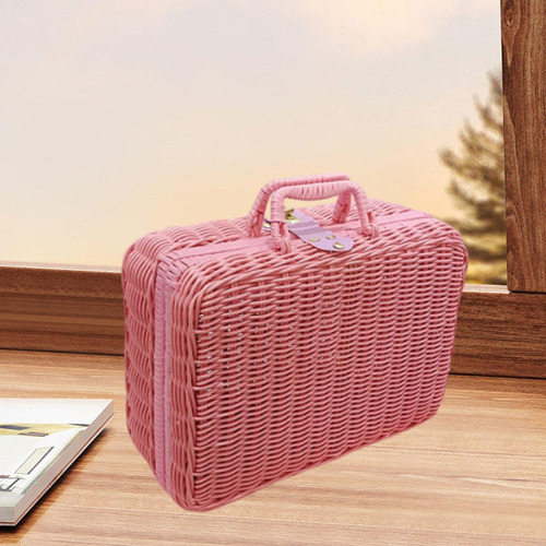 Woven Suitcase Cosmetic Organizer Picnic Basket For Pink Xl