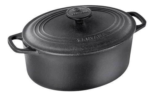 Panela Caçarola Oval Grande 6,5 Lts Ferro Fundido Com Tampa Cor Preto