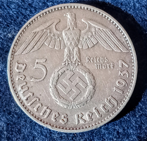 Moneda Alemania 5 Marcos 1937 Reich. Plata. Lp 386