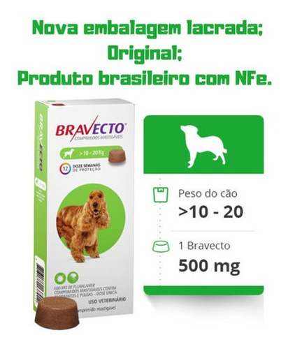 Imagem 2 de 3 de Antipulgas Bravecto Para Cães De 10 A 20 Kg