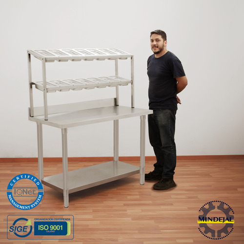 Mesa Con 14 Insertos 1/4 Incluye Tapas Transparente Mindejal Color Gris