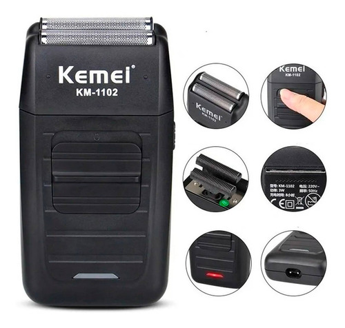 Máquina Afeitadora-cortadora Kemei Km-1102 Negra 220v