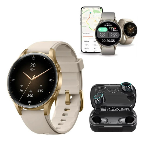 Smartwatch Compatível Com Strava Monitoramento Esportivo Dourado-escuro Silicone Bege