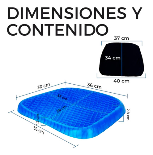 Cojín De Gel Ergonómico Tipo Panal Azul Con Funda Azul Liso