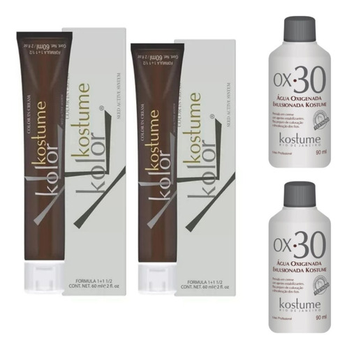  2 Colorações Kostume Kolor 9.89 + 2 Oxigenadas 30 Vol 90ml Tom 9.89 Loiro Ultra Claro Pérola