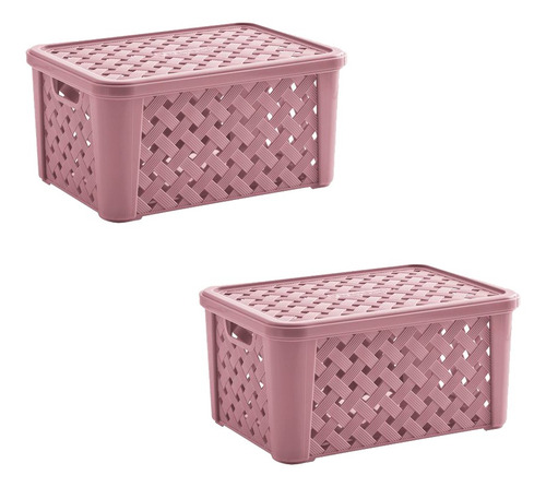 2 cajas organizadoras multiusos de ratán con tapa, 35 x 25 x 17 pulgadas, color rosa