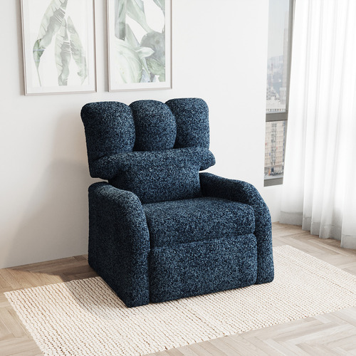 Sillón Reposet Reclinable Confort Series Color Azul en Tela Tipo Bouclé Muebles Lase