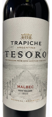 Vino Trapiche Tesoro Malbec. Vino Premiado X2 Unidades