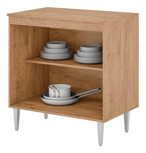 Balcão Para Cook Top 4 5 Bocas Compacto Multiuso Amendoa Off 2 portas puxador aluminio Cozinha Compacta