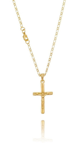 Imagem 1 de 3 de Corrente Cordão Masculina 1x1 Banhada Ouro 18k Pingente Cruz