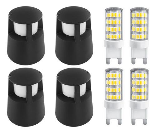 Combo Mini Faro Negro Iluminación Piso Camino + G9 Led Día 