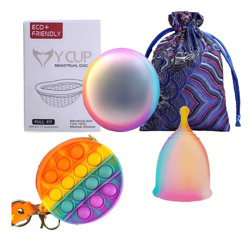 Disco Menstrual + Copa Menstrual + Estuche Arcoíris + Bolsa Talla Chica (s)