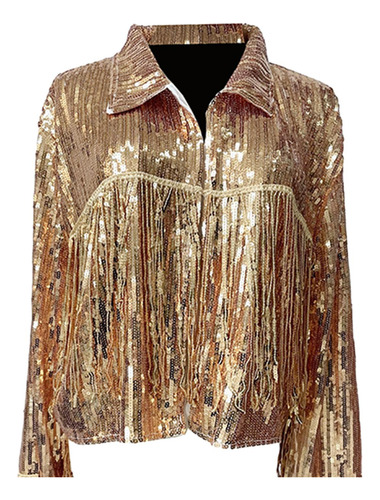 2 Chaqueta Con Borlas De Lentejuelas Para Mujer, Abrigo De