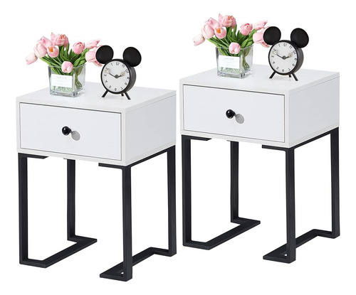 Vecelo Nightstand Set De 2, Mesa Auxiliar Con Cajón De Almac