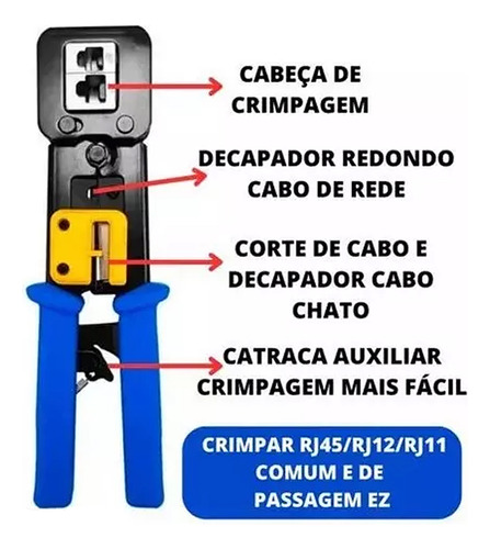 Crimpador Rj45 Rj12 Rj11 Ethernet Cabo Rede Conector Vazado