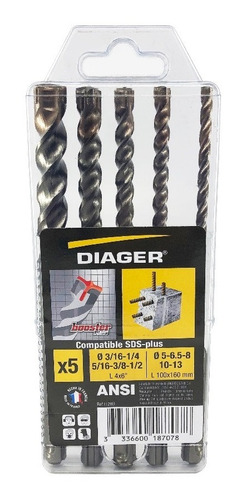 Jgo 5 Brocas Concreto Rompe Varilla Sds Plus Booster Diager