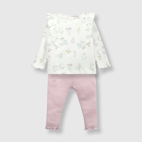 Conjunto Bebé Flores Vuelos (0 A 9 Meses)