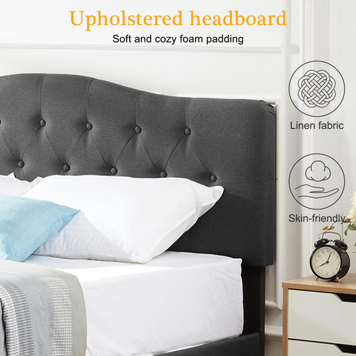 Base De Cama Queen Tapizada Con Cabecera Ajustable Gris