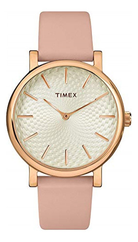 Reloj Timex Metropolitan De Cuero En Tono Oro Rosa/rosa De 3