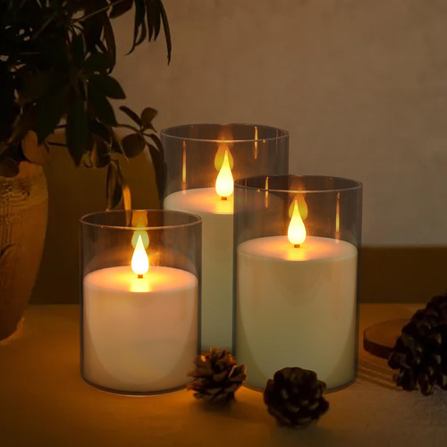 Velas Led Sin Llama, Plastico Realista Velas De Pilar Sin