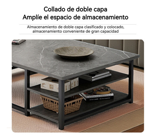 Mesa De Centro De Hierro Con Estante Rectangular Sencillo Gris
