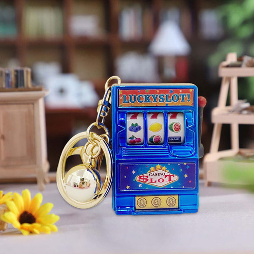Mini Máquina Tragamonedas Llavero Miniatura Azul