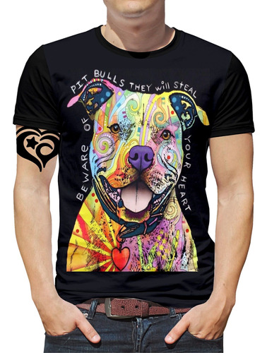 Camiseta Pitbul Colorido Masculina Cachorro Cao Blusa