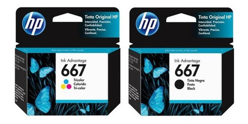 Imagem 1 de 8 de Kit Cartucho Tinta Original Hp 667 Preto/colorido 2376 2774
