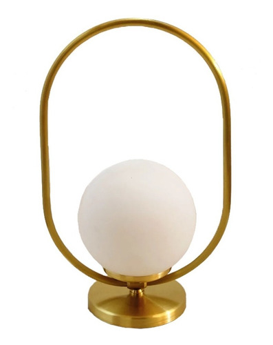 Lampara De Mesa O Velador Bronce Globo Vidrio Opal Apto Led